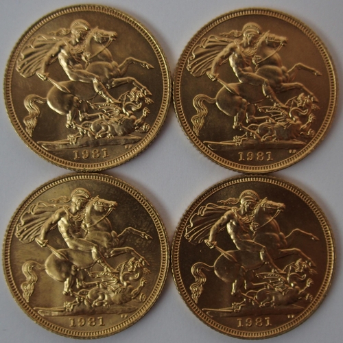 168 - Four 1981 Elizabeth II gold Sovereigns