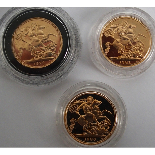 172A - Three Elizabeth II  Gold proof Sovereigns