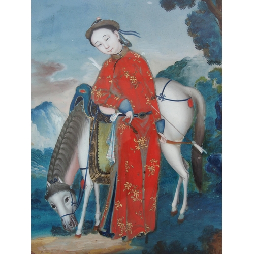 21 - A Chinese reverse painted glass picture of an archer