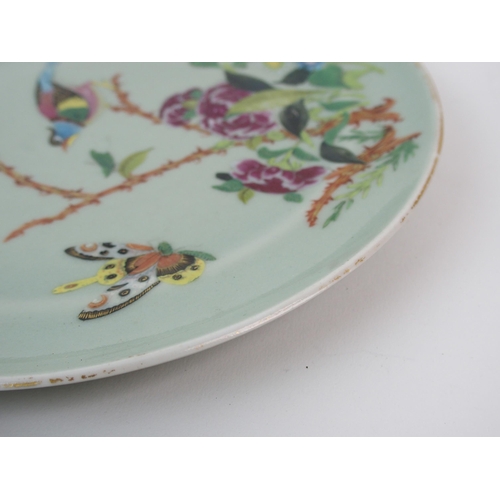 61 - Six Cantonese famille rose celadon ground soup plates