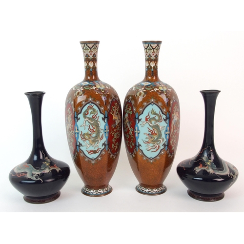 68 - A pair of Japanese hexagonal cloisonne vases