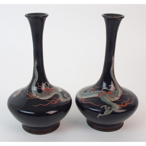 68 - A pair of Japanese hexagonal cloisonne vases