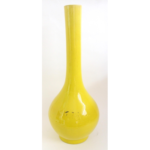 69 - A large Chinese yellow ground bottle vase