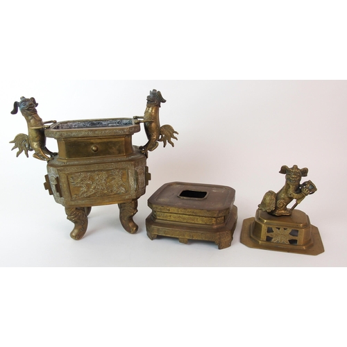 73 - A Chinese bronze censor  cover and stand