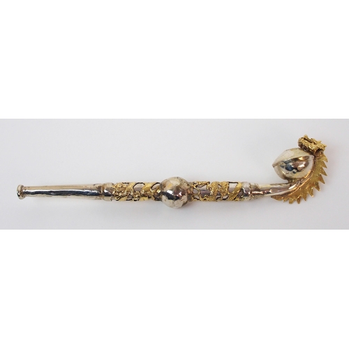 74 - A Chinese silver and gilt opium pipe