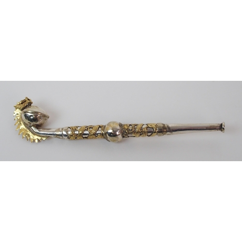 74 - A Chinese silver and gilt opium pipe