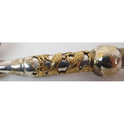 74 - A Chinese silver and gilt opium pipe