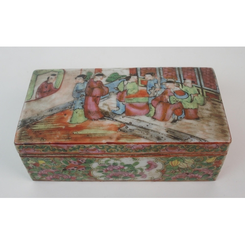 83 - A Cantonese famille rose rectangular pen box