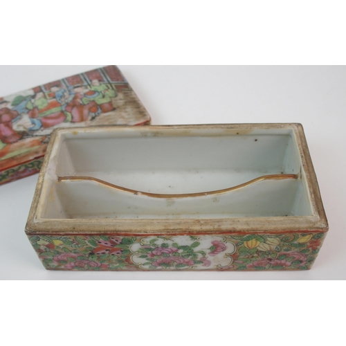 83 - A Cantonese famille rose rectangular pen box