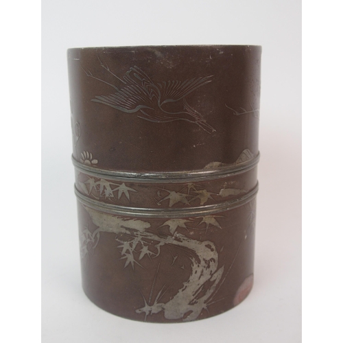 86 - A pair of Chinese pewter cylindrical tea canisters