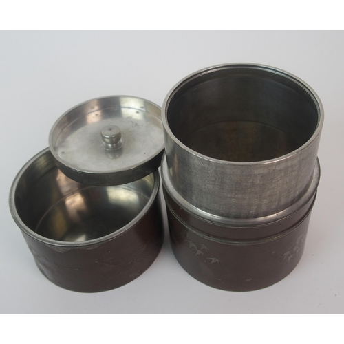 86 - A pair of Chinese pewter cylindrical tea canisters