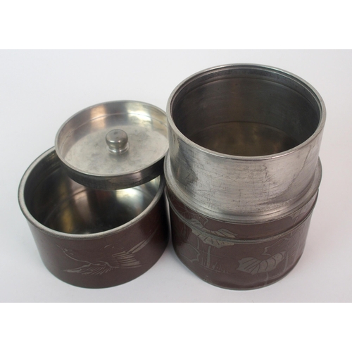 86 - A pair of Chinese pewter cylindrical tea canisters