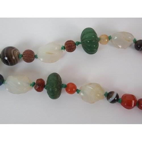 91 - Two Chinese hardstone ceramic and silver bead necklaces