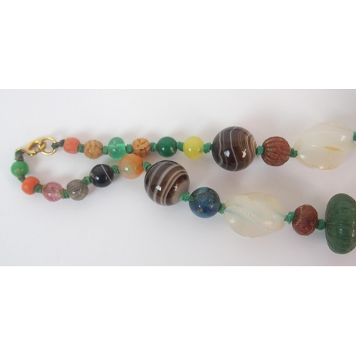 91 - Two Chinese hardstone ceramic and silver bead necklaces