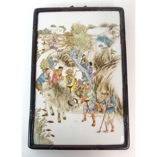 94 - A Chinese famille rose rectangular plaque