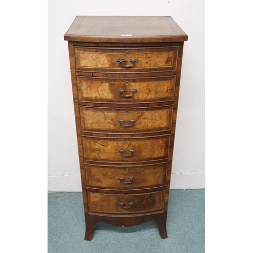 3 - A 20th century walnut bow front chest of six drawers, 110cm high x 46cm wide x 43cm deep