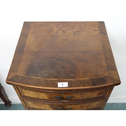 3 - A 20th century walnut bow front chest of six drawers, 110cm high x 46cm wide x 43cm deep
