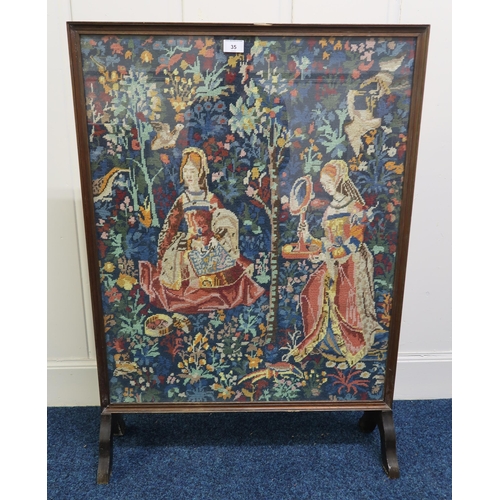 35 - A 20th century tapestry fire screen, 97cm high x 68cm wide