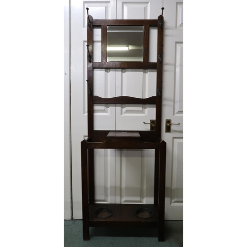 37 - A 20th century oak mirror back hall stand and mahogany five tier corner what-not (2)