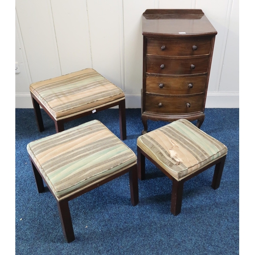 71 - A 20th century mahogany bow front chest of four drawers and a Parker Knoll nest of three stools (2)