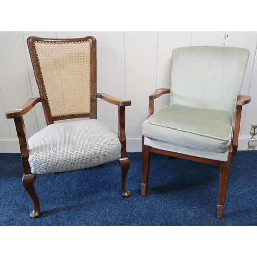 76 - A mixed lot comprising a pair of 20th century stained teak lounge armchairs, a bergere backed armcha... 