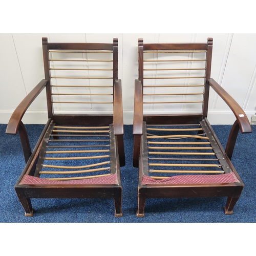 76 - A mixed lot comprising a pair of 20th century stained teak lounge armchairs, a bergere backed armcha... 