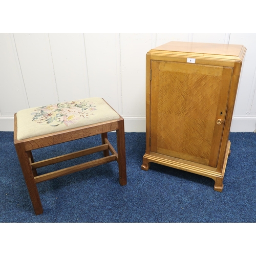 8 - An early 20th century Whytock & Reid satin maple single door bedside cabinet and an upholstered ... 