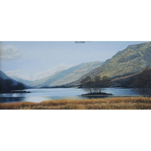 919 - IAN MCNAB (SCOTTISH b.1944)LOCH SCENE Oil on board, signed lower right, dated (19)98, 27 x 58cm... 