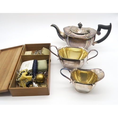 432 - A selection of EPNS including a four piece tea set, cased fruit knives, a small collection of costum... 