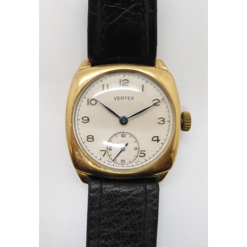 627 - A 9ct gold vintage Vertex Revue watch, hallmarked Birmingham 1953, inscribed verso, case approx 3cm ... 