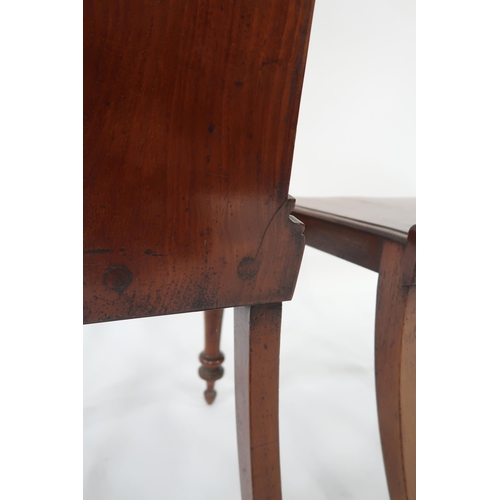 13 - <strong>A PAIR OF VICTORIAN MAHOGANY HALL CHAIRS,</strong><br />with turned front supports and a Vic...