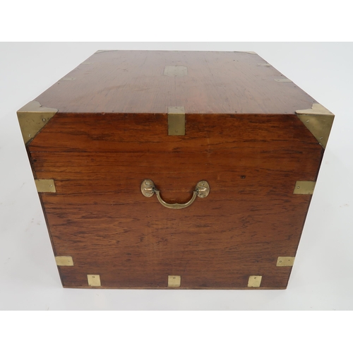 14 - AN EARLY 20TH CENTURY CAMPHORWOOD AND BRASS BOUND CAMPAIGN CHEST,46cm high x 74cm wide x 57cm deep... 
