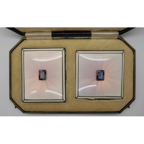 697 - ART DECO LADIES COMPACT & CIGARETTE CASEthe silver cases both with guilloche enamel with central... 