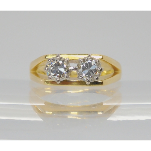 717 - AN 18CT RETRO TWIN STONE DIAMOND RINGset with estimated approx combined 0.60ct of diamonds in total,... 