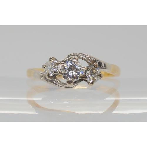 727 - A VINTAGE THREE STONE DIAMOND RING set with estimated approx 0.50cts of brilliant cut diamonds, fing... 