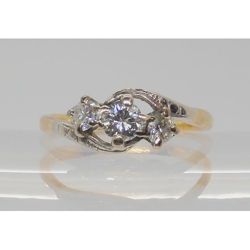 727 - A VINTAGE THREE STONE DIAMOND RING set with estimated approx 0.50cts of brilliant cut diamonds, fing... 