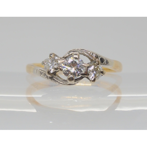 727 - A VINTAGE THREE STONE DIAMOND RING set with estimated approx 0.50cts of brilliant cut diamonds, fing... 