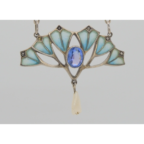 732 - AN ART NOUVEAU PENDANT BY ERNST GIDEON BEKset with a faux sapphire in a milligrain setting, to the f... 