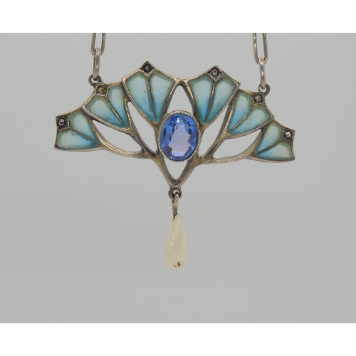 732 - AN ART NOUVEAU PENDANT BY ERNST GIDEON BEKset with a faux sapphire in a milligrain setting, to the f... 