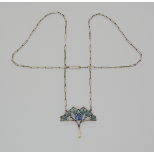 732 - AN ART NOUVEAU PENDANT BY ERNST GIDEON BEKset with a faux sapphire in a milligrain setting, to the f... 