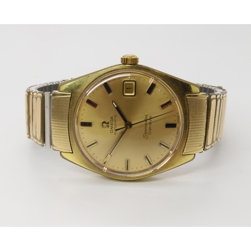 840 - A GOLD PLATED OMEGA SEAMASTER GENEVEwith gold coloured dial, baton numerals and hands and date apert... 