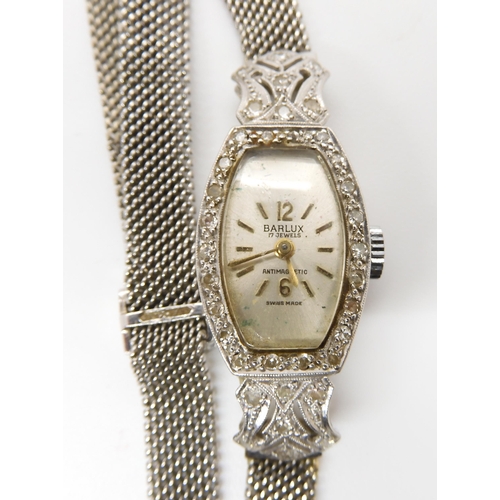 841 - A LADIES BARLUX COCKTAIL WATCHthe mesh strap hallmarked 18ct, made by Joseph Cook & Son, the dia... 