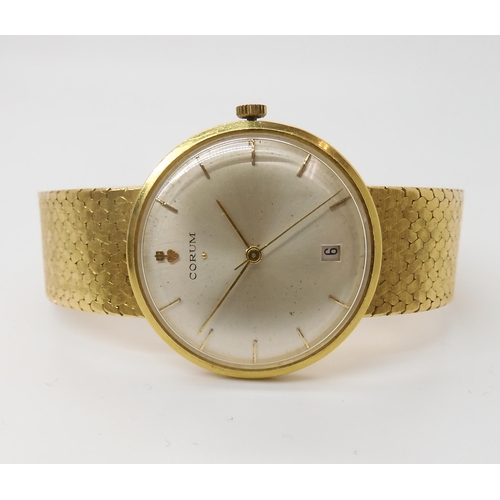 842 - AN 18CT GOLD CORUM WATCHa cream dial with baton numeral and hands, with a date aperture. The integra... 