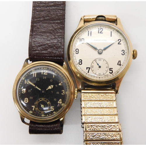 845 - TWO VINTAGE WATCHESa 9ct gold Garrard watch head, with cream dial, black Arabic numerals, and subsid... 