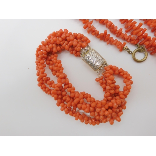 759 - CORAL BEAD JEWELSa baton coral bead necklace, largest approx 14mm to smallest 8.1mm, length 134cm ap... 