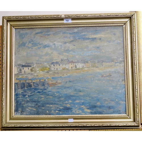 782 - T.J.MACLEOD Coastal village, signed, oil on board, dated, (19)56, 46 x 56cm