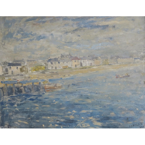 782 - T.J.MACLEOD Coastal village, signed, oil on board, dated, (19)56, 46 x 56cm