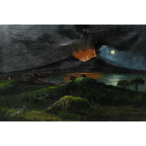 783 - NEOPOLITAN SCHOOL Vesuvius at night, oil on canvas, 50 x 74cm