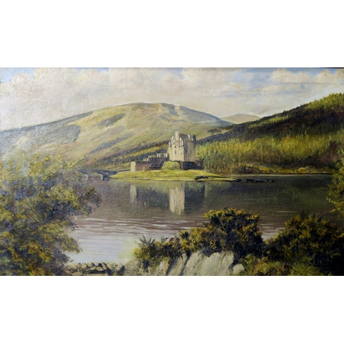 785 - J COLLINS Eilean Donan castle, signed, oil on board, 55 x 90cm