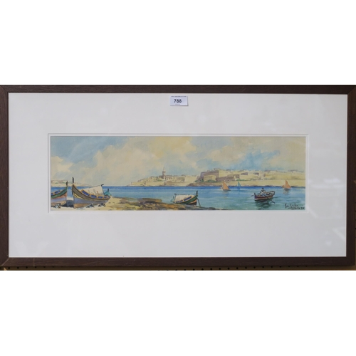 788 - GALIA Valletta Harbour, Malta, signed, watercolour, dated, (19)70, 16 x 55cm... 